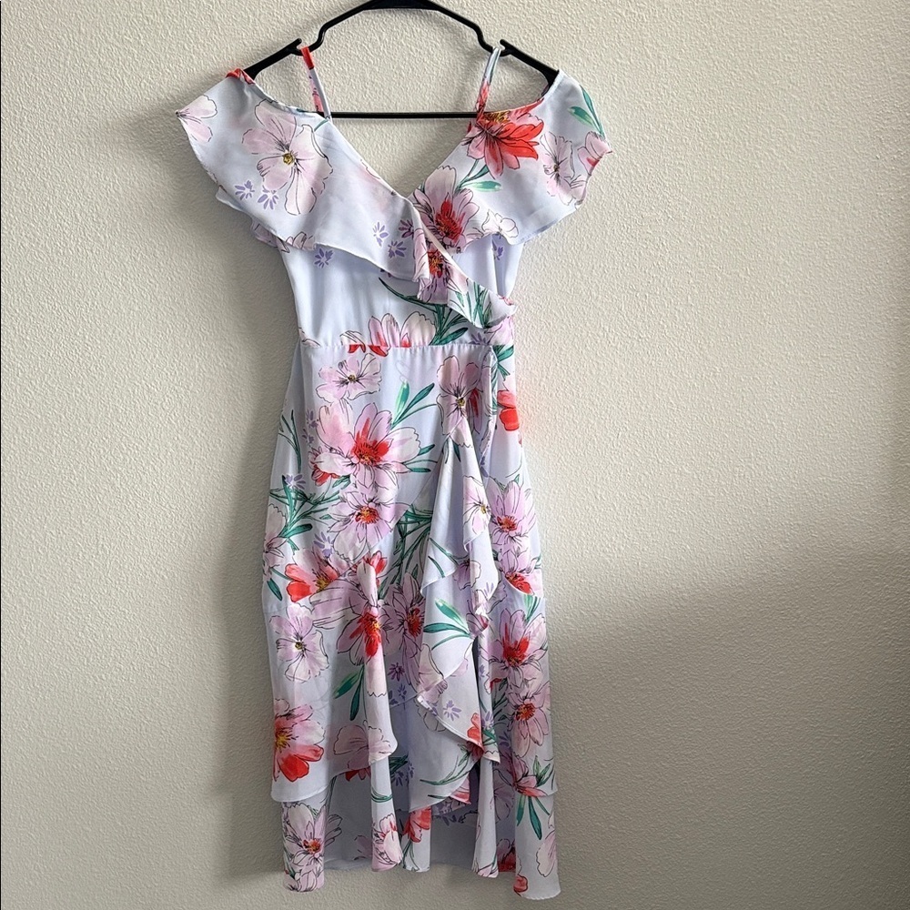 Rare Editions Floral Ruffle Off-Shoulder Dress Size 7